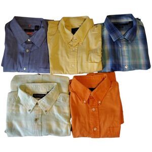 Lot 5 Men's L 16-17 34/35 Long & Short Sleeve Cotton Button Up Dress Shirts
